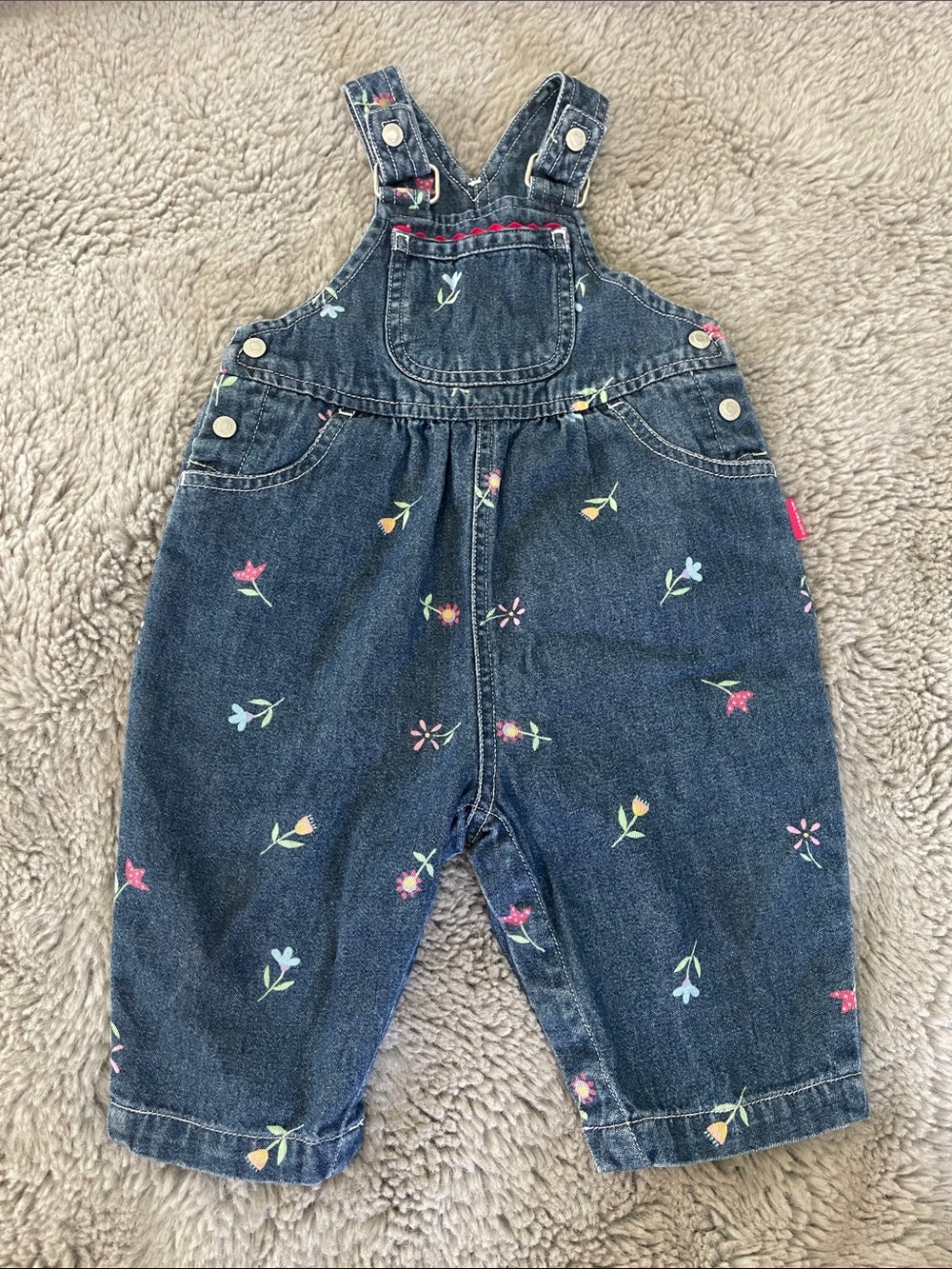 Vintage Carter’s Baby Girl Denim Floral Overalls Blue Sz 9/12M